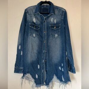 Rodeo Quincy Women’s Rose Embellished Long Sleeve Distressed Denim Jacket M/Lg